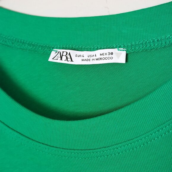 Zara Ribbed Knit Crew Neck Ruched Gathered Midi Dress L Cap Sleeves Kelly Green - Picture 5 of 12